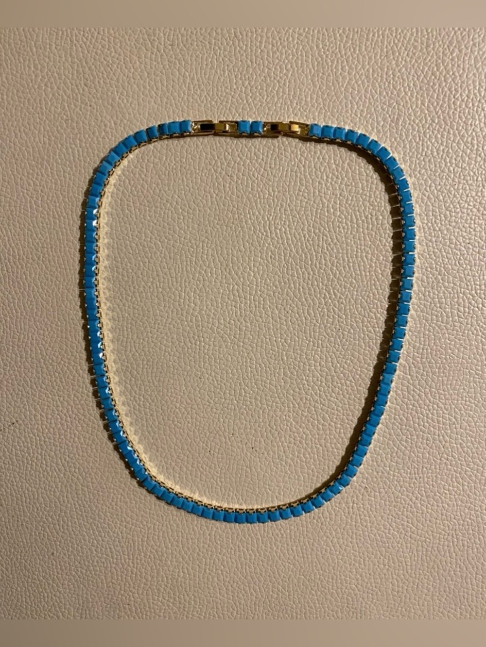 Natural Turquoise Square Cut Tennis Necklace 14K Gold Plated